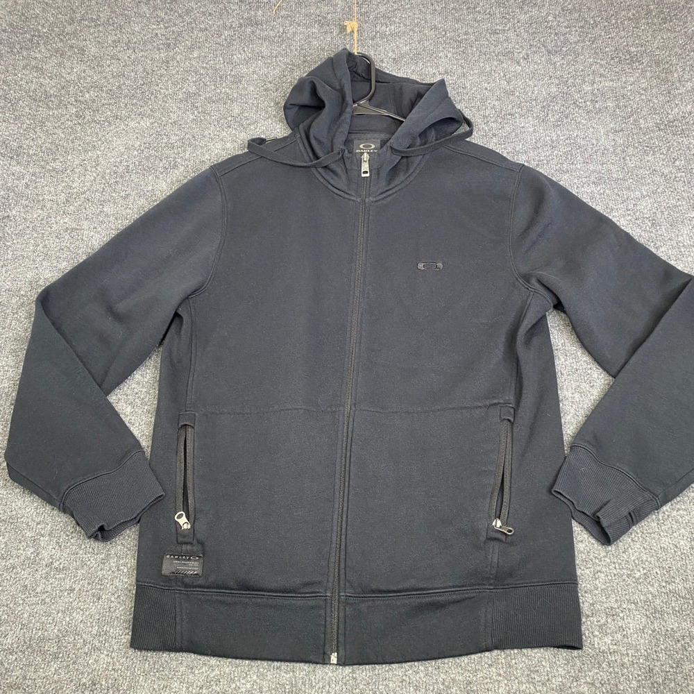 Oakley Mens Full Zip Hoodie Black Small Embroidered Logo Fleece Sweatshirt